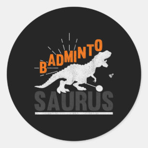 Sticker Rond Badminto Saurus Rex Birdie Shuttle Dinosaur Badmin