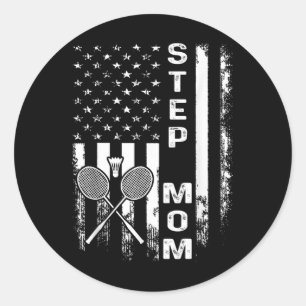 Sticker Rond Badminton Belle-mère Drapeau Américain Noël Vintag