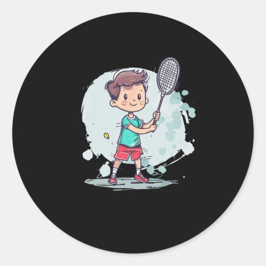 Sticker Rond Badminton Boy Comic Shutter Player (Devant)