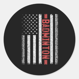 Sticker Rond Badminton Drapeau Américain 4 Juillet Badminton Jo