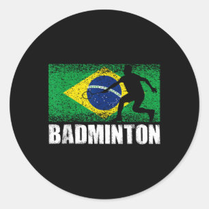 Sticker Rond Badminton Sport, Drapeau Rétro Brésil, Brésilien