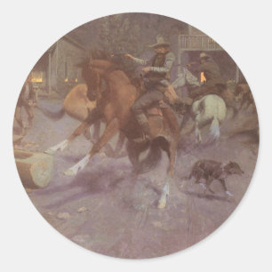 Sticker Rond Bagarre au Roundup Saloon par Bill Gollings