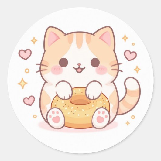 Sticker Rond Bagel de chat kawaii (Devant)