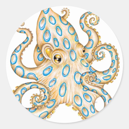 Sticker Rond Bague bleue Octopus sur encre blanche (Devant)