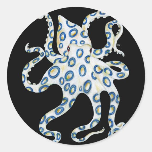 Sticker Rond Bague bleue Octopus Tentacles noirs (Devant)