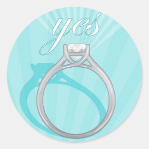 Sticker Rond Bague fiançailles "Oui" - bleu