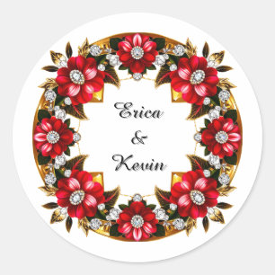 Sticker Rond Bague florale élégante en diamant cadre de mariage
