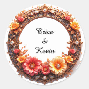 Sticker Rond Bague florale élégante en diamant cadre de mariage