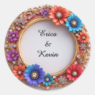 Sticker Rond Bague florale élégante en diamant cadre de mariage