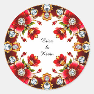 Sticker Rond Bague florale élégante en diamant cadre de mariage