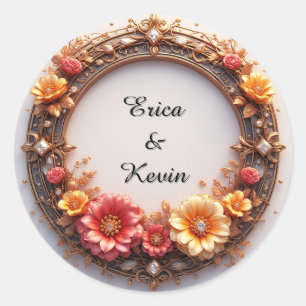 Sticker Rond Bague florale élégante en diamant cadre de mariage