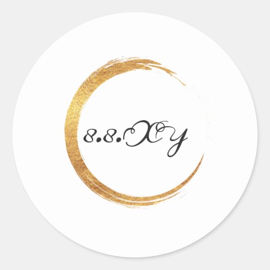 Sticker Rond Bague Noir Blanc Or Minimum Enregistrer La Date (Devant)