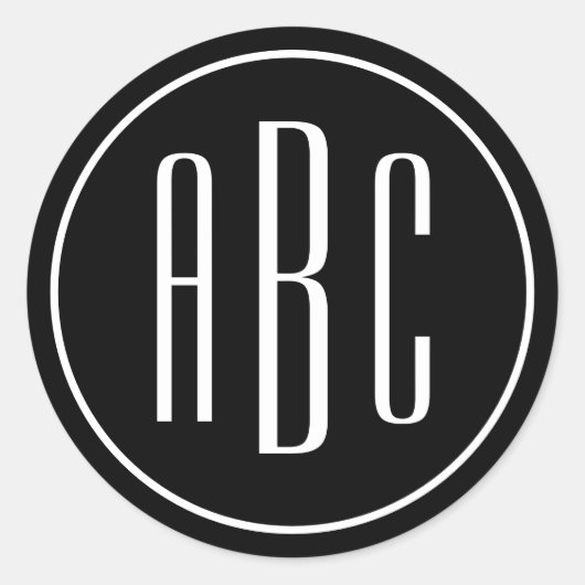 Sticker Rond Bague noire et blanche simple à trois lettres (Devant)