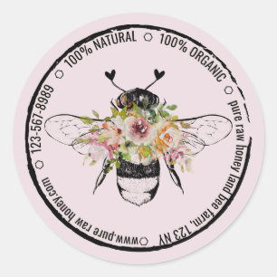 Sticker Rond Bague timbrée rustique rose blush Florale Abeille