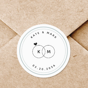 Sticker Rond Bagues de mariage modernes Monogramme Enregistrer 