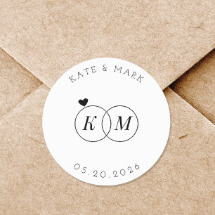 Sticker Rond Bagues de mariage modernes Monogramme Enregistrer 
