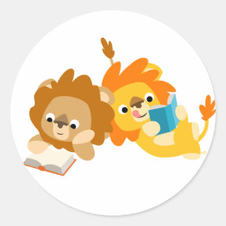 Sticker Rond Baguette Cartoon Lion Lecteurs
