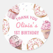 Sticker Rond Baguette d'anniversaire de Cupcake rose (Devant)
