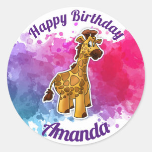Sticker Rond Baguette d'anniversaire joyeuse de Girafe