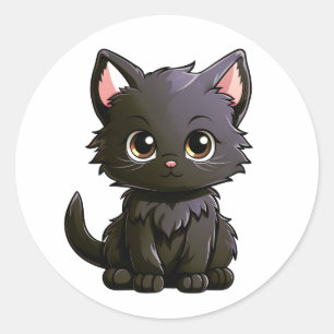 Sticker Rond Baguette de chat noir