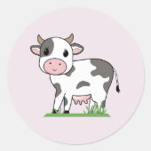 Sticker Rond Baguette de dessin de vache mignonne (Devant)