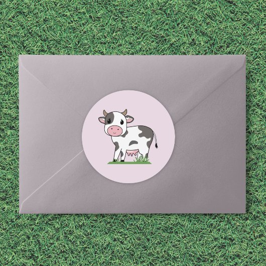 Sticker Rond Baguette de dessin de vache mignonne