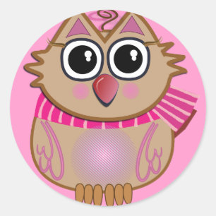 Sticker Rond Baguette de dessin mignonne avec hibou