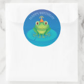 Sticker Rond Baguette de grenouille d'anniversaire heureuse (Sac)