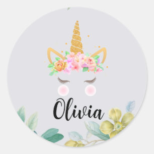 Sticker Rond Baguette de licorne personnalisée, Cadeaux de café