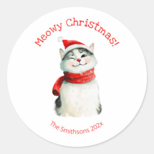 Sticker Rond Baguette de Noël moelleuse Meowy Chat