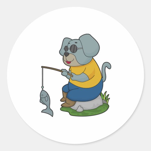 Sticker Rond Baguette de pêche du chien (Devant)