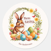 Sticker Rond Baguette de printemps mignonne OEufs de Pâques flo (Devant)