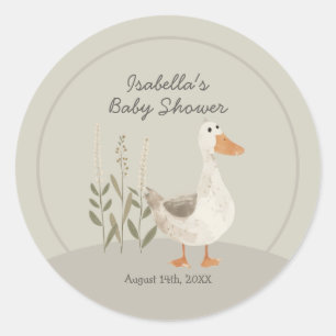 Sticker Rond Baguette ronde Baby shower oie à l'aquarelle migno