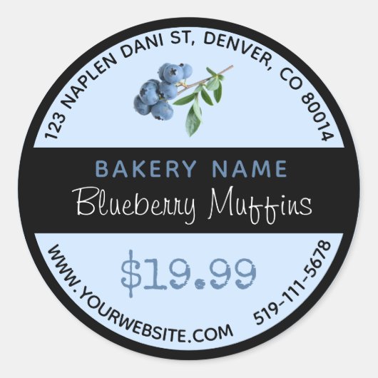 Sticker Rond Baguette ronde Boulangerie Muffins bleuets (Devant)