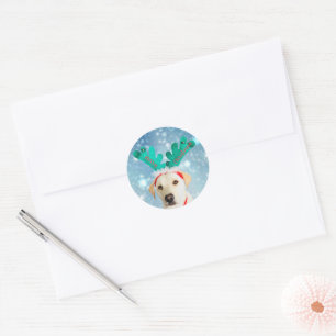 Sticker Rond Baguette ronde de Noël de joyeux chien