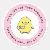 Sticker Rond Baguette ronde en Merci de canard jaune mignon (Devant)