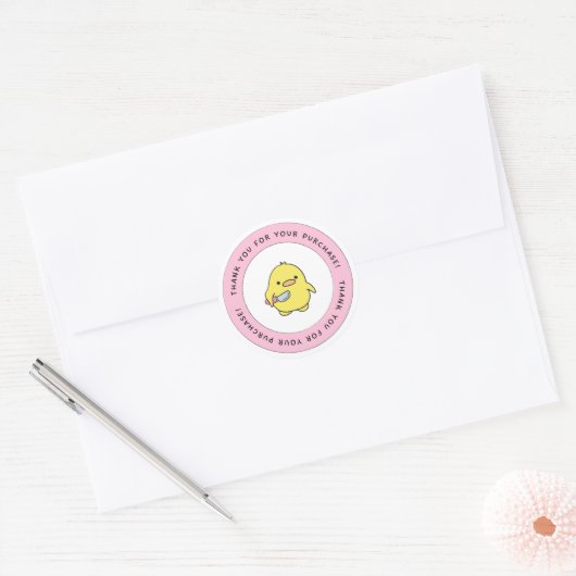 Sticker Rond Baguette ronde en Merci de canard jaune mignon (Enveloppe)