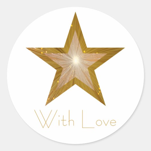 Sticker Rond Baguette ronde Gold Star 'With Love' blanche (Devant)