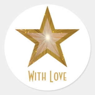 Sticker Rond Baguette ronde Gold Star 'With Love' blanche