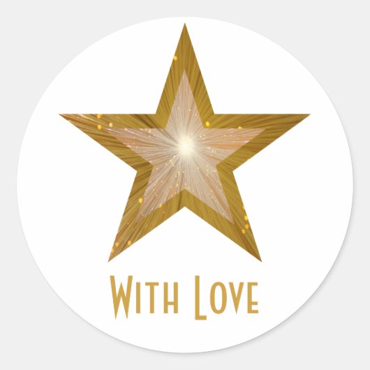 Sticker Rond Baguette ronde Gold Star 'With Love' blanche (Devant)