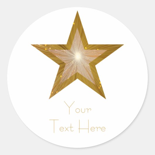Sticker Rond Baguette ronde Gold Star 'Your Text' blanc (Devant)