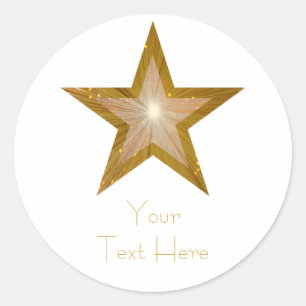 Sticker Rond Baguette ronde Gold Star 'Your Text' blanc