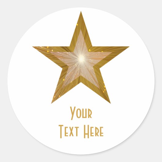 Sticker Rond Baguette ronde Gold Star 'Your Text' blanc (Devant)