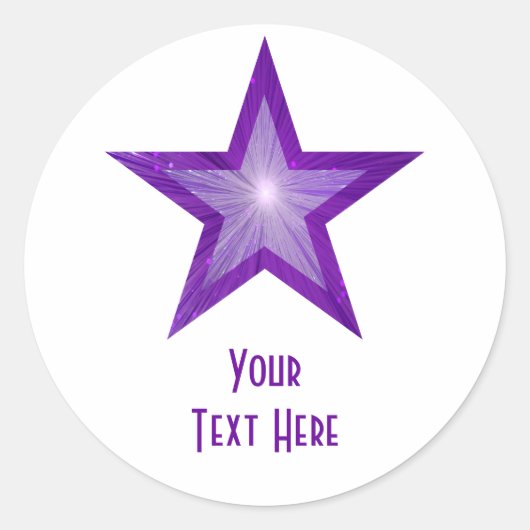 Sticker Rond Baguette ronde Purple Star 'Your Text' blanc (Devant)
