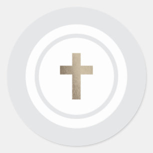 Sticker Rond Baguette simple de fausse feuille de croix d'or