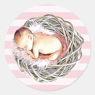 Sticker Rond Baguettes de baby shower de fille rose mignonne