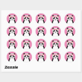 Sticker Rond Baguettes de panda mignonnes - fleurs roses (Feuille)