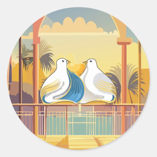 Sticker Rond Baguettes Lovebirds in Paradise (Devant)