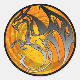 Sticker Rond Baguettes rondes de dragon à aile noire orange