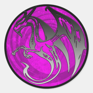 Sticker Rond Baguettes rondes de dragon à aile noire rose